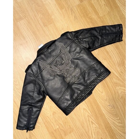 Harley Davidson Faux Leather Jacket Toddler 2T Biker Halloween Winter Coat R2 - Picture 2 of 8
